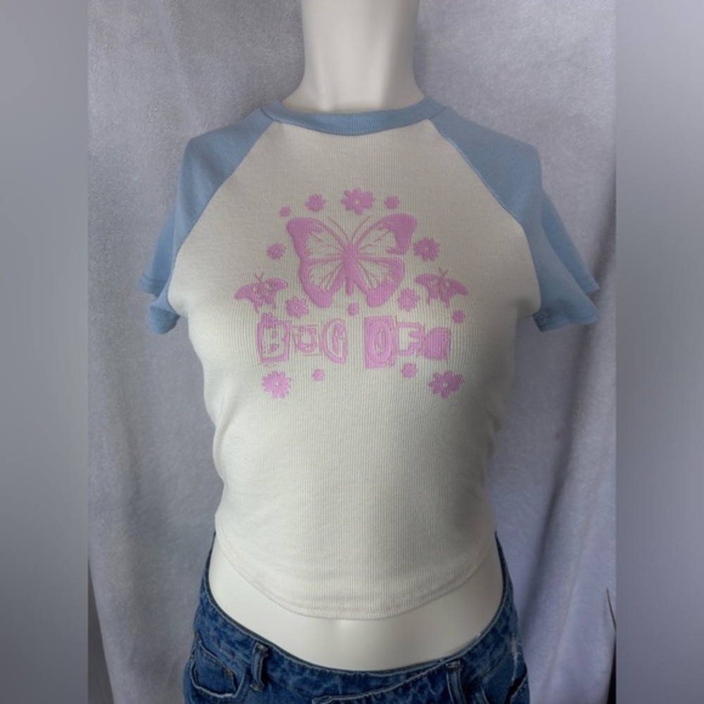 Forever‎ 21 Women's Blue and White Crop-top